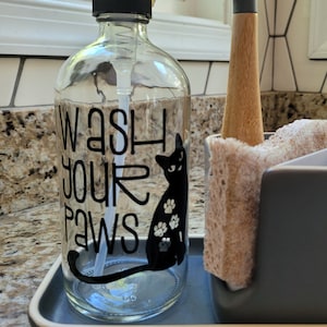 Wash Your Paws - Soap Dispenser Pump - Hand Soap Dispenser - Cat - Bathroom - Kitchen Decor - Bathroom Decor - Glass - Soap DIspenser