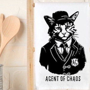 Kitchen Towels - Kitchen Towel - Funny Kitchen Towel - Flour Sack Towel - Dish Towel - Tea Towel - Agent Of Chaos - Cat - Cats - Cat Humor