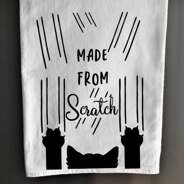 Kitchen Towels - Made From Scratch -  Funny Kitchen Towels - Tea Towel - Housewarming Gift - Dish Towel - Cat Towel - Cat