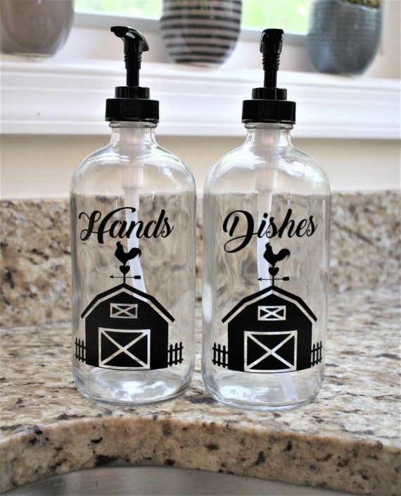 Hand and Dish Soap Dispensers clear Glass Bottle With Pumpglass Bottles and  Labelsfarmhouse Kitchen Decorsoap Dispenser Bottle 