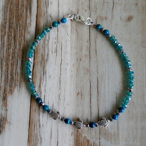 Beaded Anklet | Handmade Beaded | Turtle and Aqua Beads | Seaside