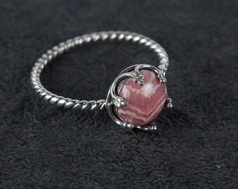 Natural Rhodochrosite ring, Pink Color Ring, sterling silver ring , healing ring, Anniversary Gift, Boho Ring, gift for her, wire wrap ring