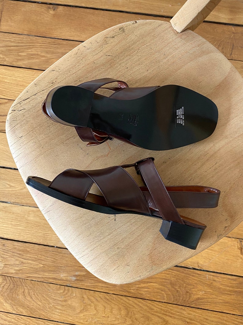 Deadstock vintage brown t-bar sandals fr 37/us 5.5/uk 4 | Etsy