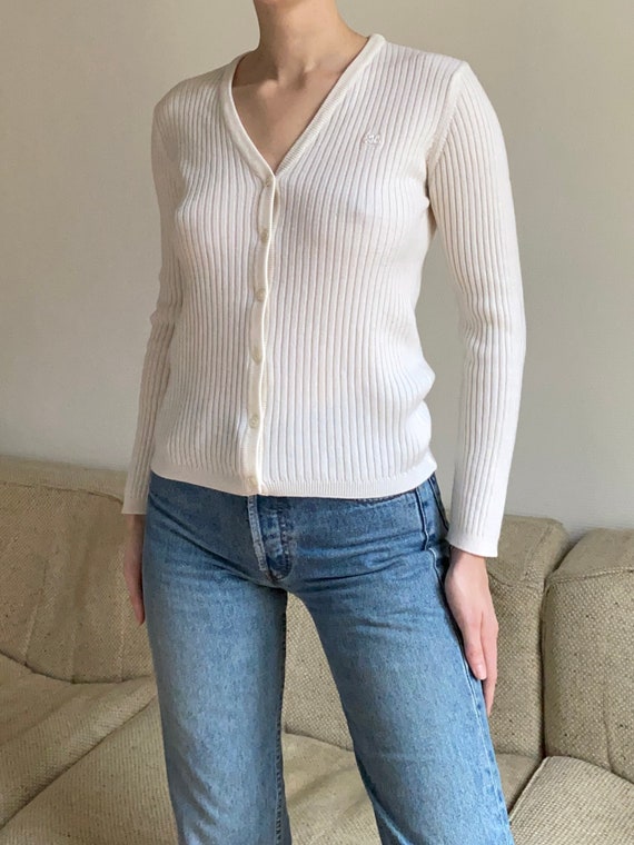 Late 1990s Courrèges ivory ribbed knit cardigan xs