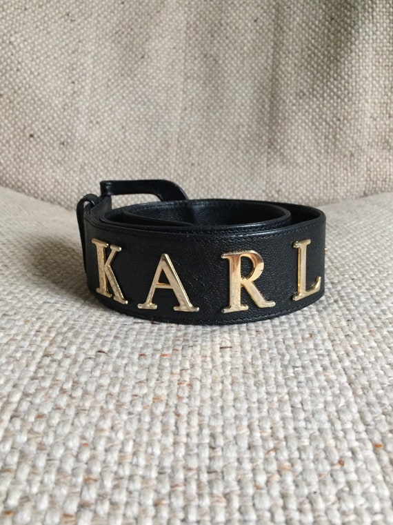 Vintage Karl Lagerfeld black caviar belt 1980s 199
