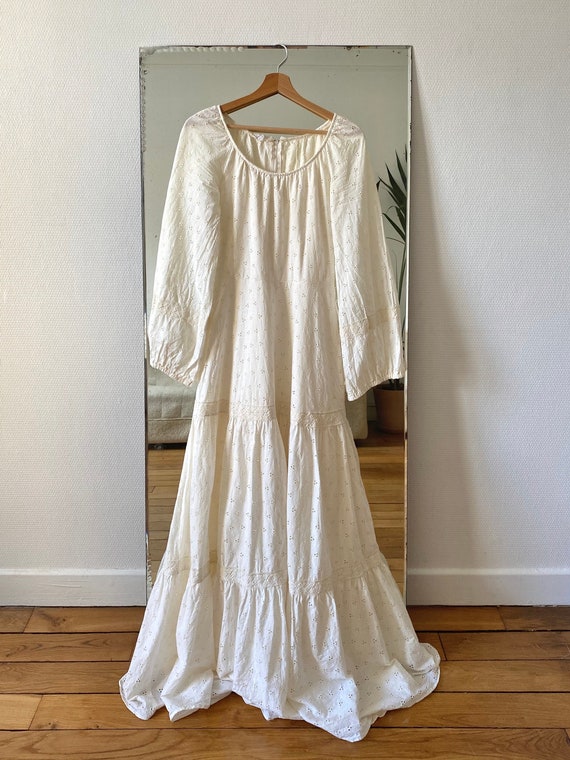 1970s broderie anglaise long dress xs