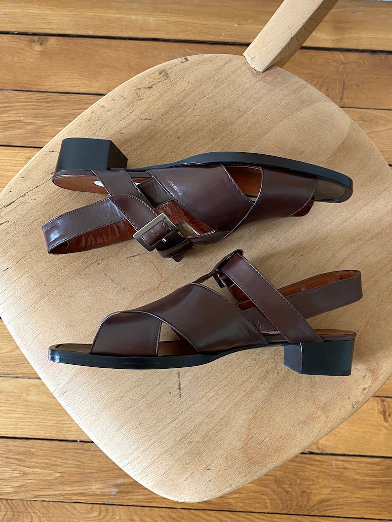 Deadstock vintage brown t-bar sandals fr 37/us 5.5/uk 4 | Etsy