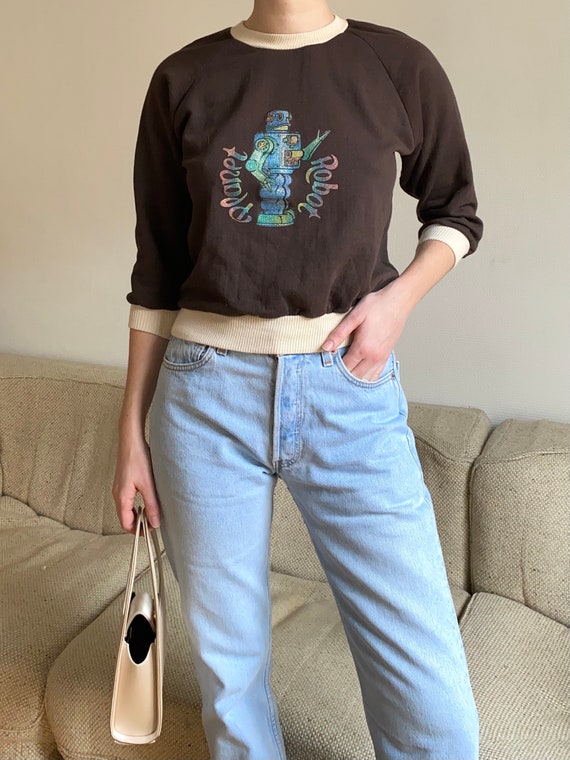 1980s « planet robot » kids brown sweatshirt xxs/x