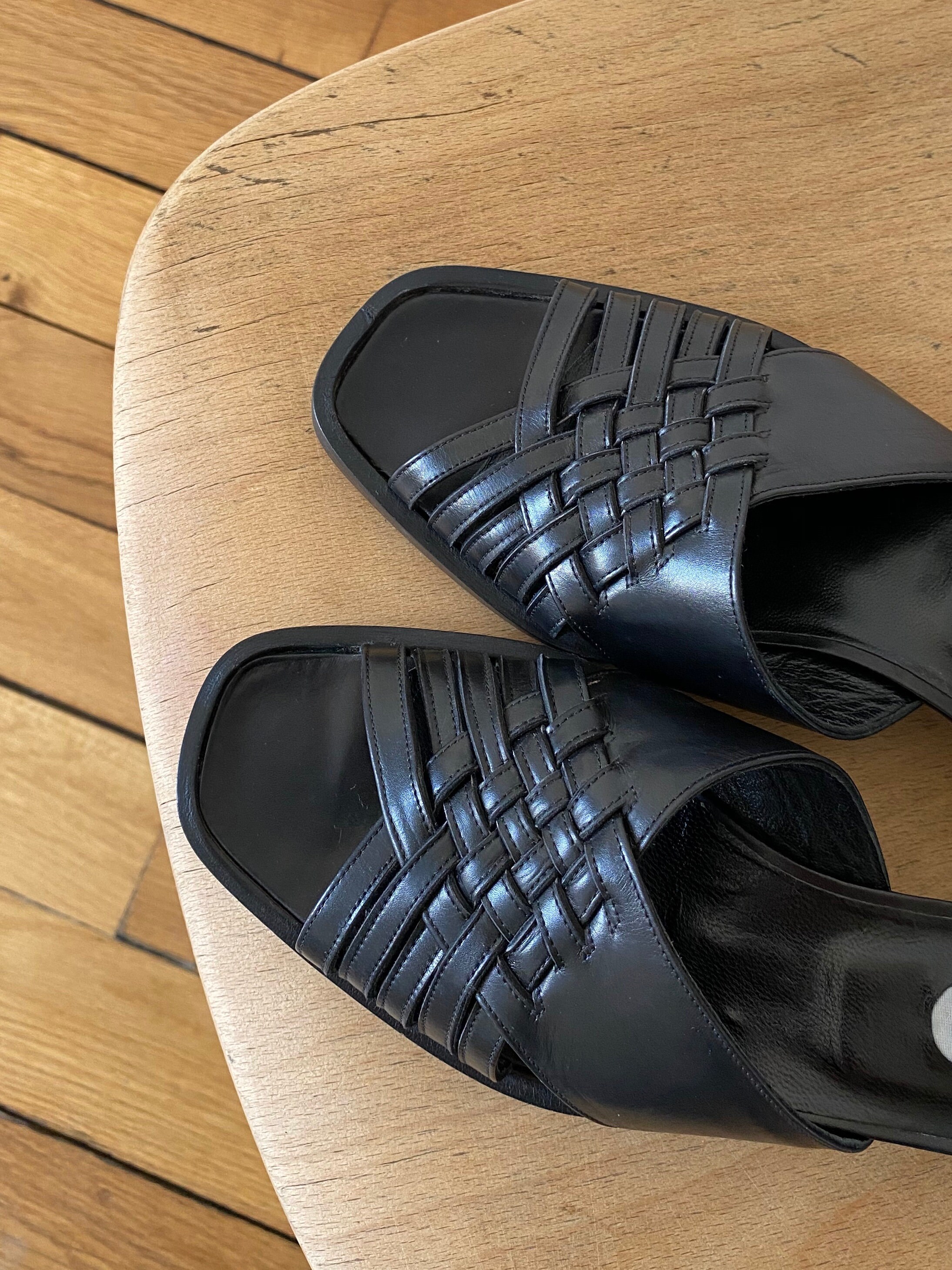 black woven mules