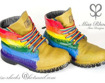 white timbs with rainbow laces