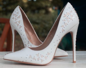 Hand painted crystal embellished bridal heels