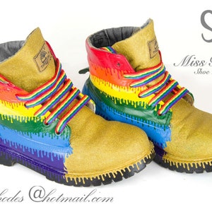 all white timberlands with rainbow laces