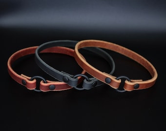 Minimalist Leather Dog Tag Collar: Black Matte Hardware