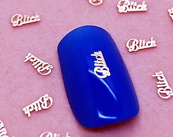 Gold Bitch Nail Charms - 3D Nail Art, Funny Gift (60 Pieces)
