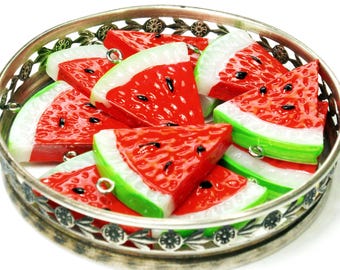 Resin Watermelon Mini Slice Pendant: Fruit Cabochons in Gift Box