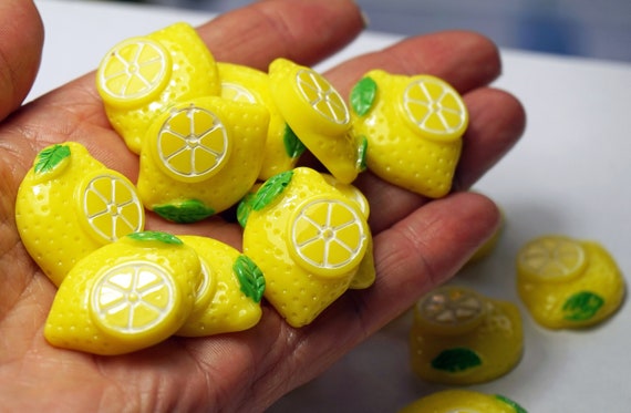 Lemon Flatback Cabochons, 3D Resin Charms, Miniature Food Craft
