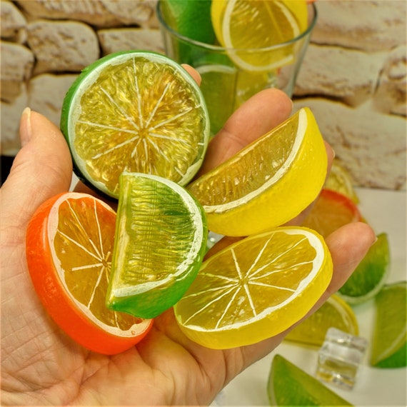 Faux Fruit, Realistic Orange Lemon Lime Wedges Slices Pieces, Cabochons,  Dollhouse, Artificial Fruit Slices 