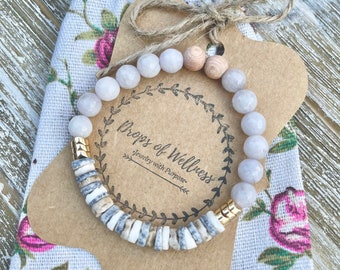 Diffuser Bracelet, Light Jade & Shell, Aromatherapy Bracelet, Essential Oils, Oil Diffuser Bracelet, Handmade Jewelry, The Lolly