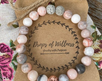 Essential Oil Diffuser Bracelet// Jasper & Rose Gold// Aromatherapy Bracelet// Handmade Jewelry// Unique Gift// The Ensley