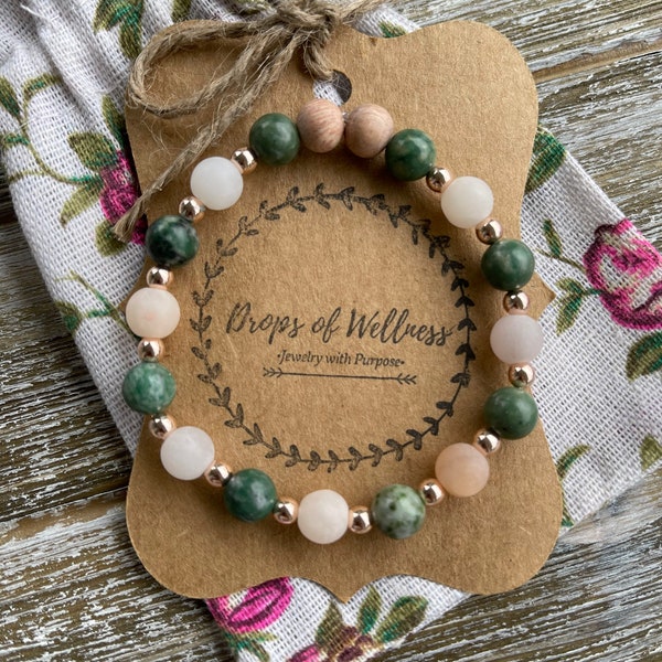 Diffuser Bracelet// Jade & Rosewood// Essential Oil Diffuser Bracelet//Aromatherapy Jewelry// Green Bracelet// Jewelry//The Claire