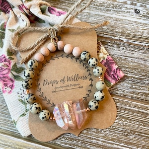 Diffuser Bracelet//Boho Bracelet// Raw Crystal & Dalmatian Jasper// Aromatherapy Bracelet// Crystal Jewelry// Natural Stone// The Indie