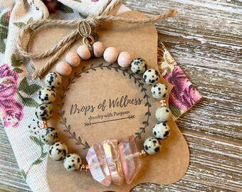 Diffuser Bracelet//Boho Bracelet// Raw Crystal & Dalmatian Jasper// Aromatherapy Bracelet// Crystal Jewelry// Natural Stone// The Indie