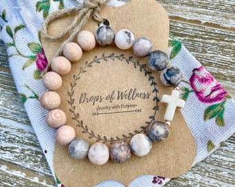 Diffuser Bracelet, Jasper & Rosewood, Cross Bracelet, Aromatherapy Bracelet, Essential Oil Diffuser Bracelet, Christian Jewelry, The Lola