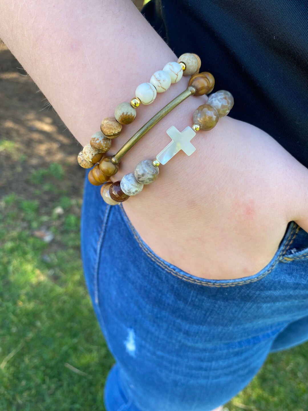 Diffuser Bracelet// Aromatherapy Bracelet// Stacked Bracelets// Cross