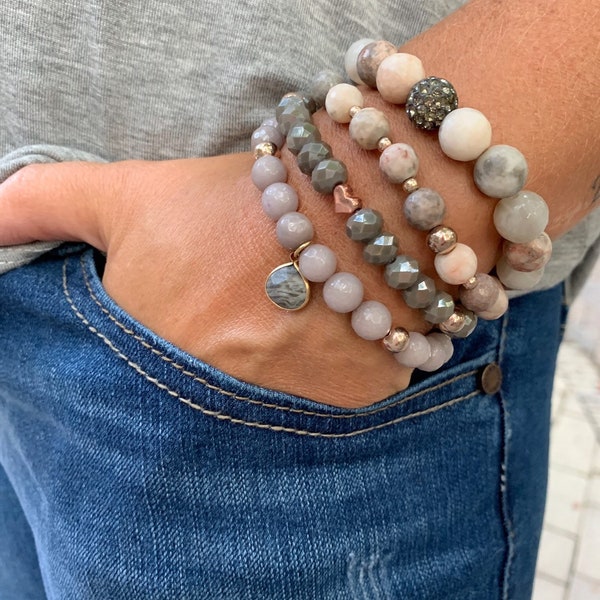 Essential Oil Diffuser Bracelet// Pink & Grey Jasper// Rose Gold Jewelry // Lexi Bracelet Stack