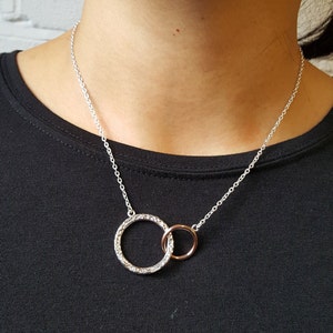 Interlocking Sterling Silver & 9ct Rose Gold Circle Necklace