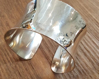 Handmade Sterling Silver Wide Cuff Bangle: Polished Open Bracelet