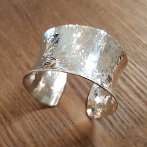 Handmade Hammered Sterling Silver Wide Cuff Bangle