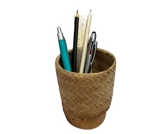 Handmade bamboo round basket, storage, pencil holder storage container, stationary organizer