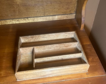 Vintage Wooden Desk Organizer with Dovetailed Corners