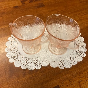 Elegant Pink Glass Cream and Sugar Set