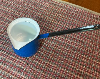 Vintage Blue and White Enamelware Long-handled Scooper