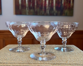 Set of 3 Vintage Glass Champagne Coupes/Glasses or Dessert Goblets