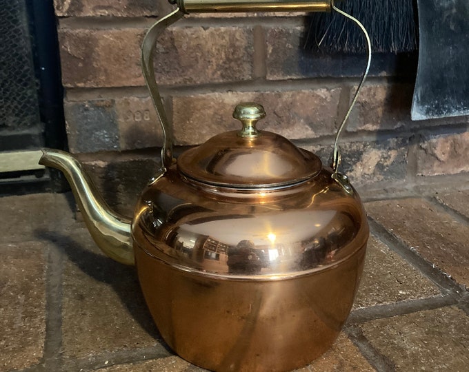 Copper and Brass Tea Kettle/coffee Pot With Lid and Handle Made in