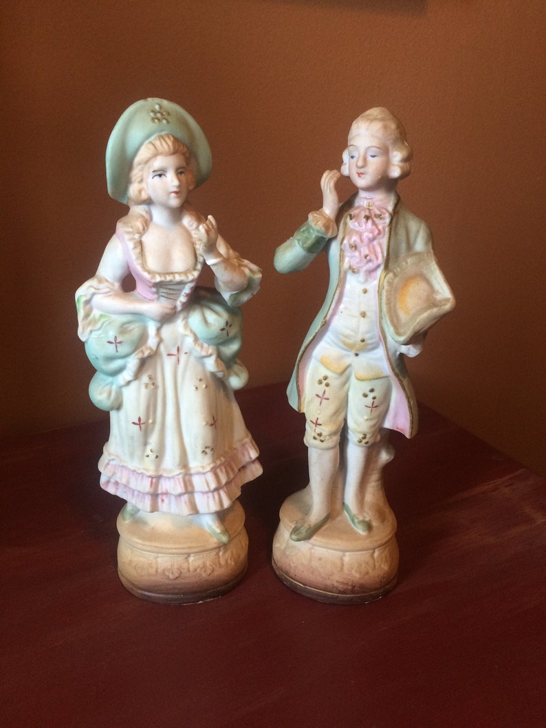 Vintage Porcelain Bisque Figurine Set Colonial Couple L&M Etsy