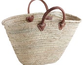 Large French basket with Leather Handles