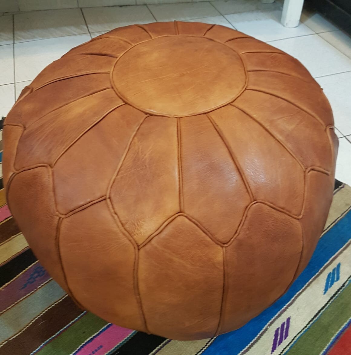 Leather pouffe natural Etsy