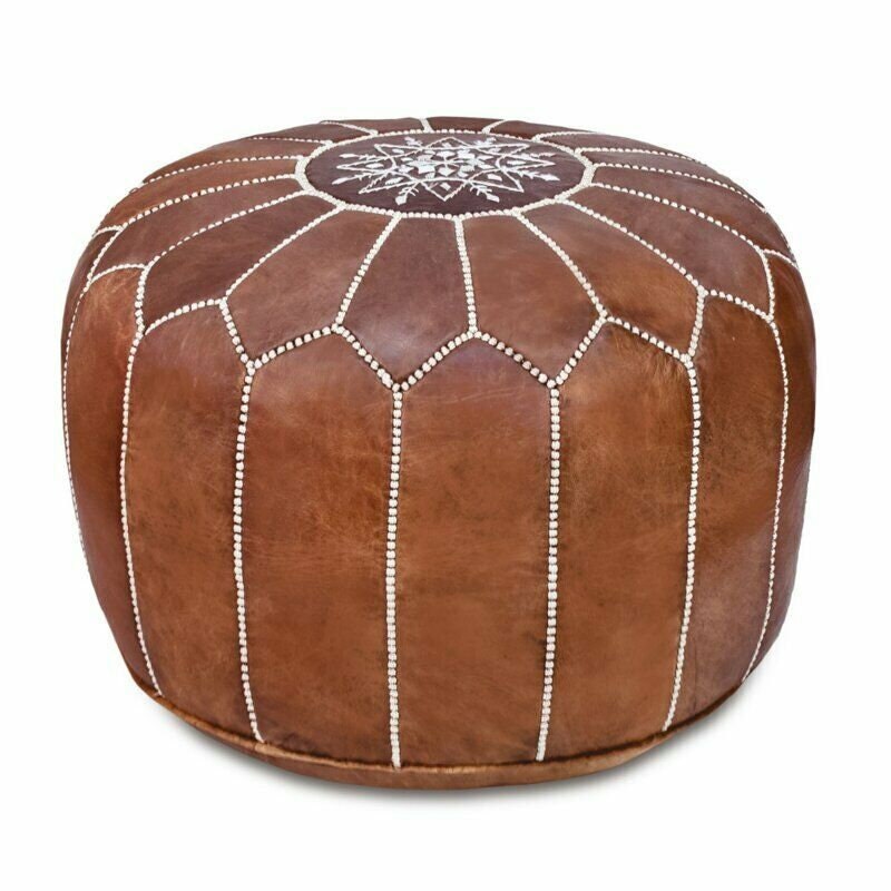 Leather pouffe natural Etsy