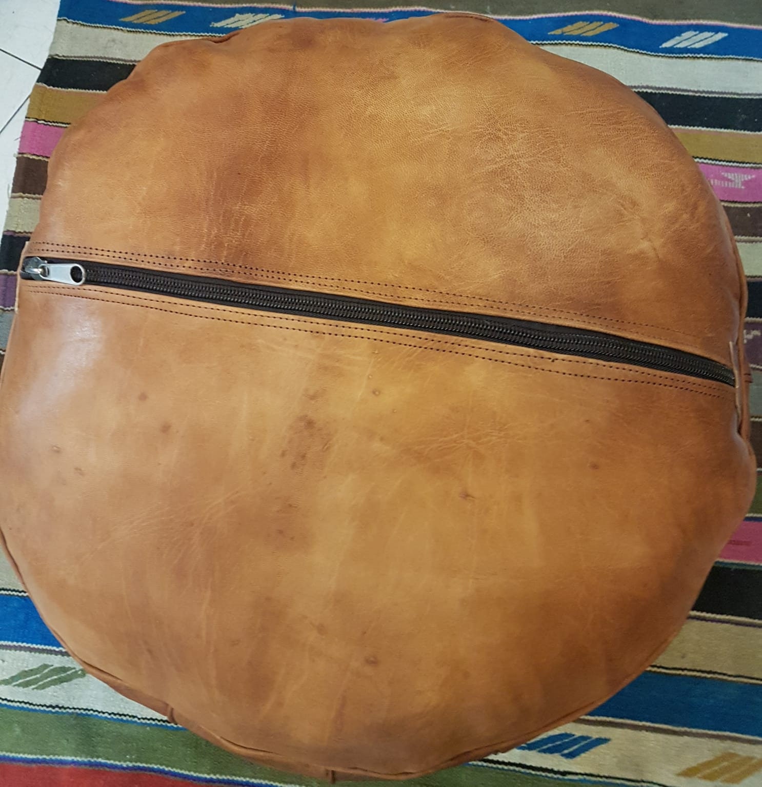 Leather pouffe natural Etsy