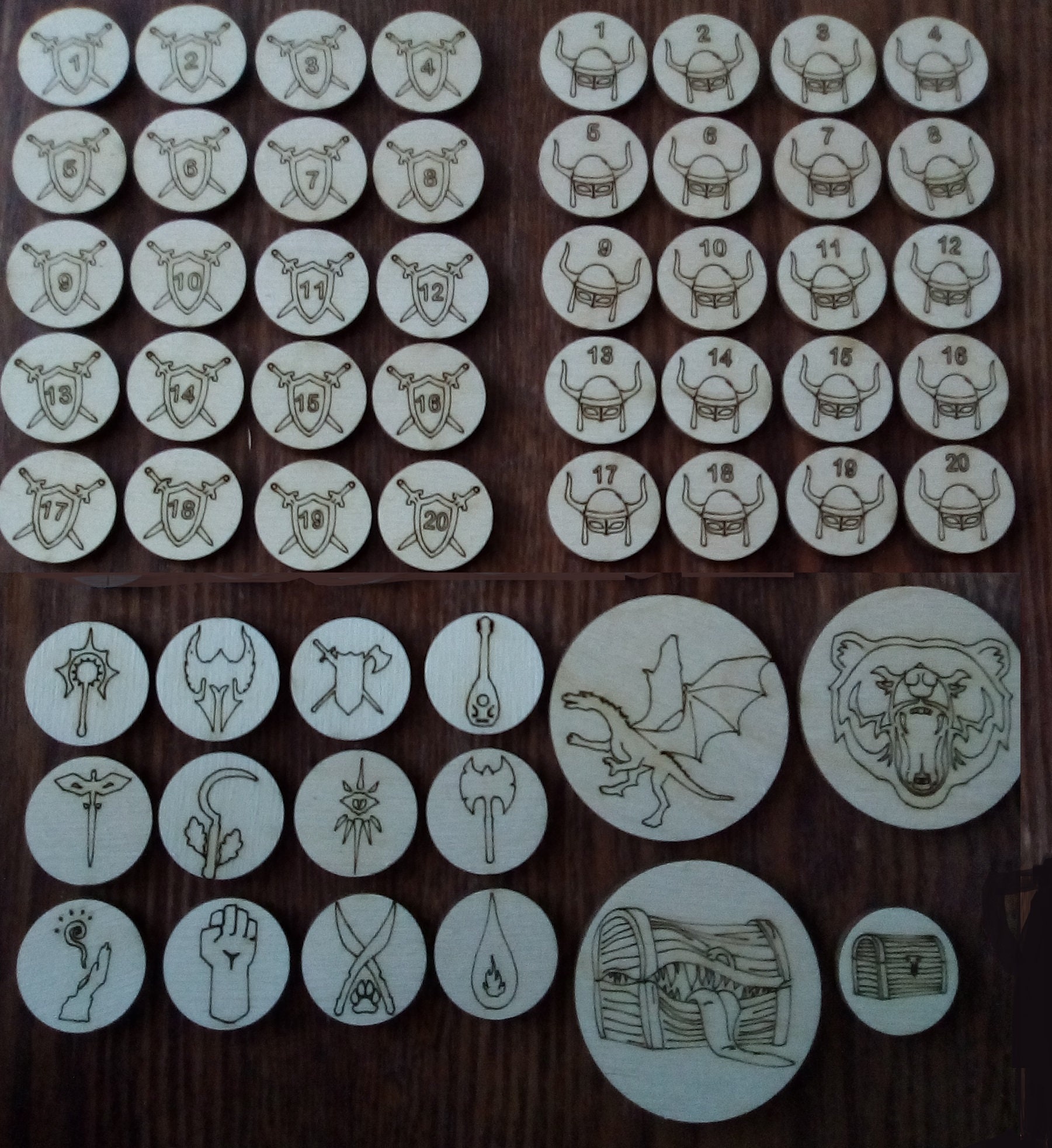 Dnd Tokens D&amp;D Wooden Engraved. Dungeon and Dragons Set - Etsy UK