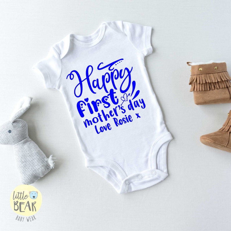 Personalised Grey Happy First Mother/'s Day Baby Vest