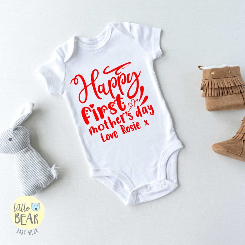 Personalised Grey Happy First Mother/'s Day Baby Vest
