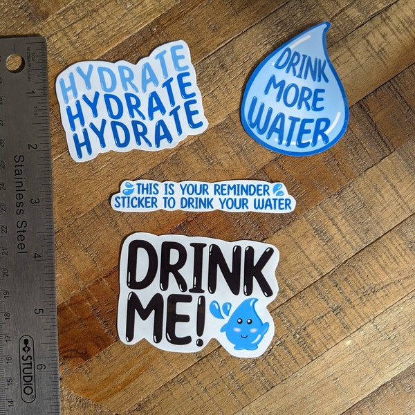 Water Reminder Sticker Pack | Die-Cut Decals for notebooks, laptops, water bottles | Hydrate, Drink Me, Drink More Water, Sticker Bundle