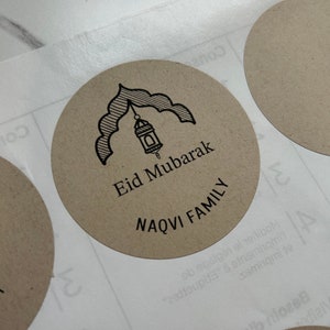 Personalized Eid Mubarak Round 2.5 Inch Kraft Label Stickers Gift 9, 18 ...