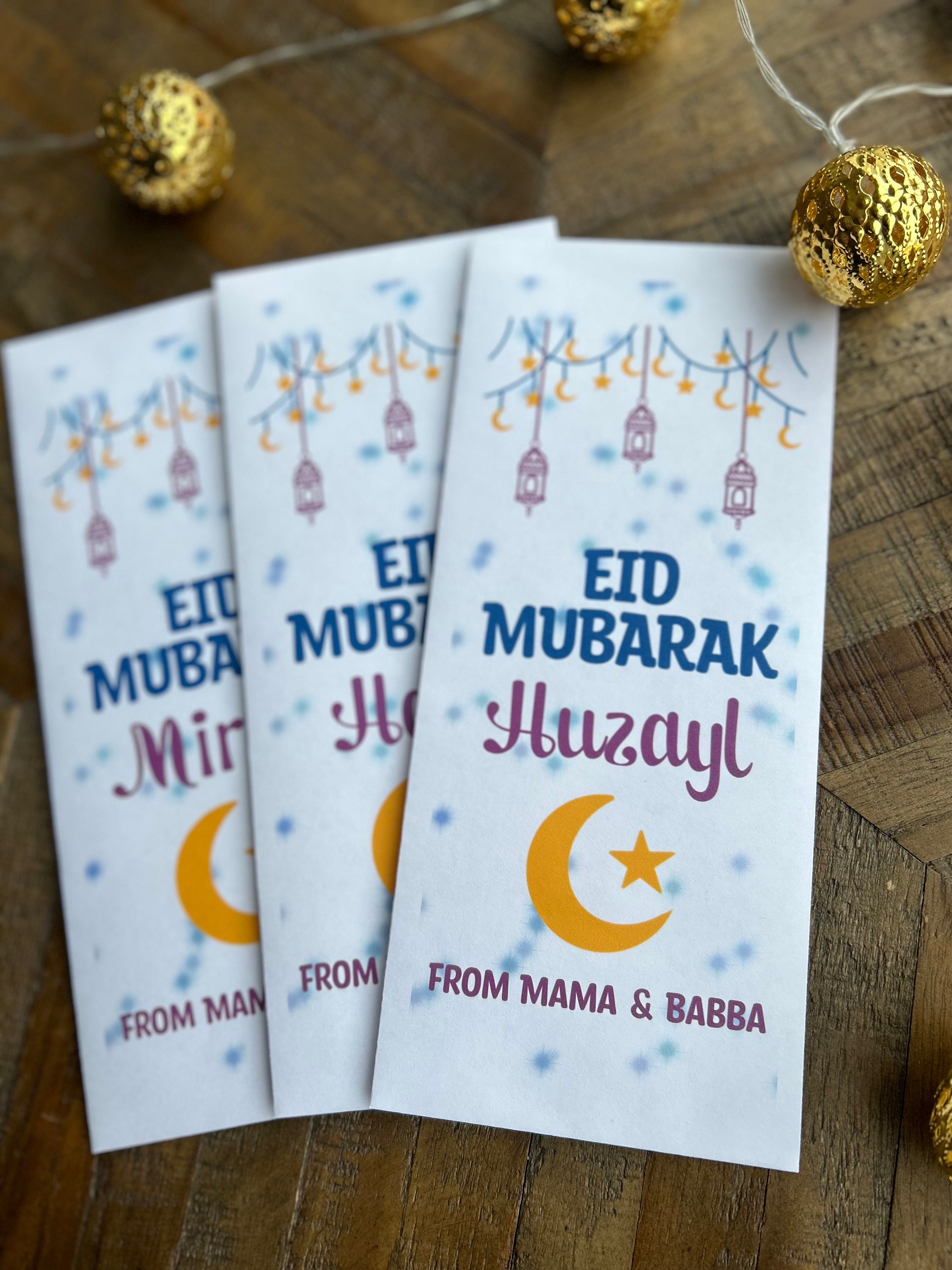 Eidi Design Personalized Eidi PK OF 3 Eid Mubarak Envelopes W Recipient/sender ...