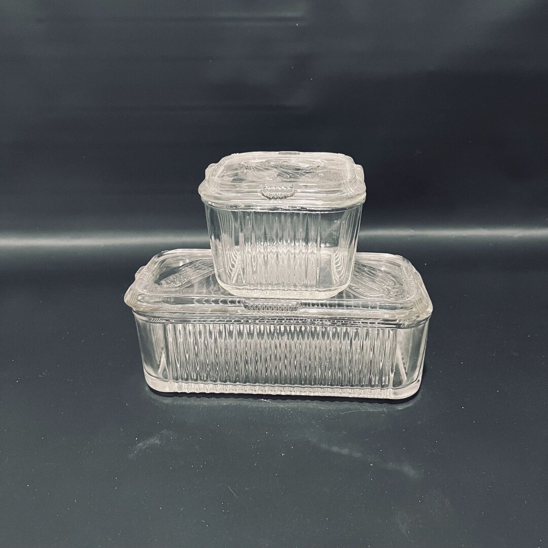 Vintage Federal Glass Refrigerator Dishes Set of 2 Etsy